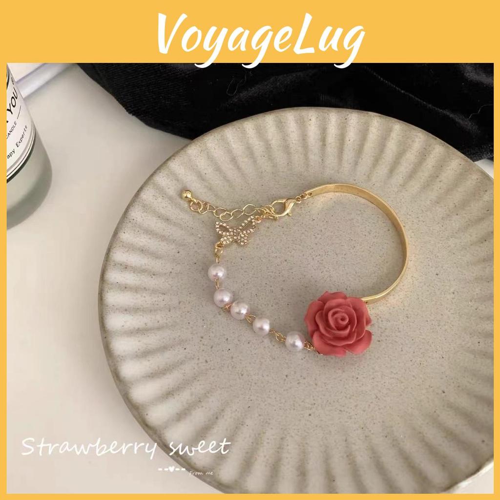Baroque French Trendy Red Rose Pearl Bracelet With Elegant Design For Women