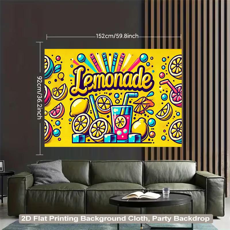 2D Pop Art Lemonade Backdrop with Lemons, Drinks, Straws & Bubbles Photography Background Banner