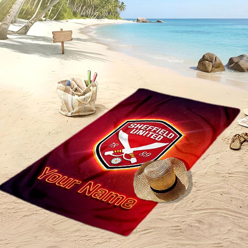 Sheffield United FC Personalized Printed Beach Towel Soccer Logo Support Custom Name Text Absorbent Towel For Sport Travel Special Gift