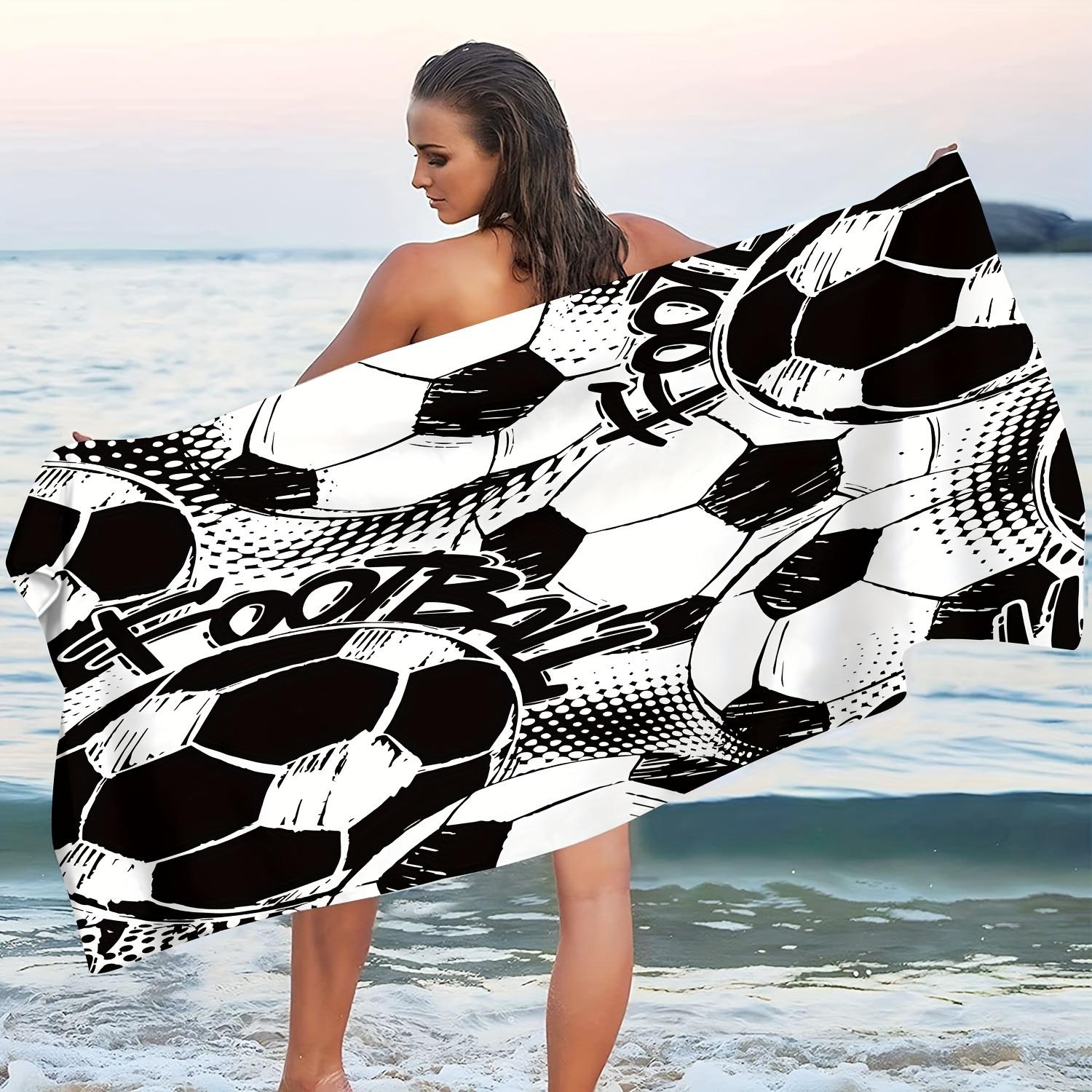 

Black White Football Patterned Microfiber Beach Towel, Quick-Dry Summer Essential for Seaside W30*H60(CM)