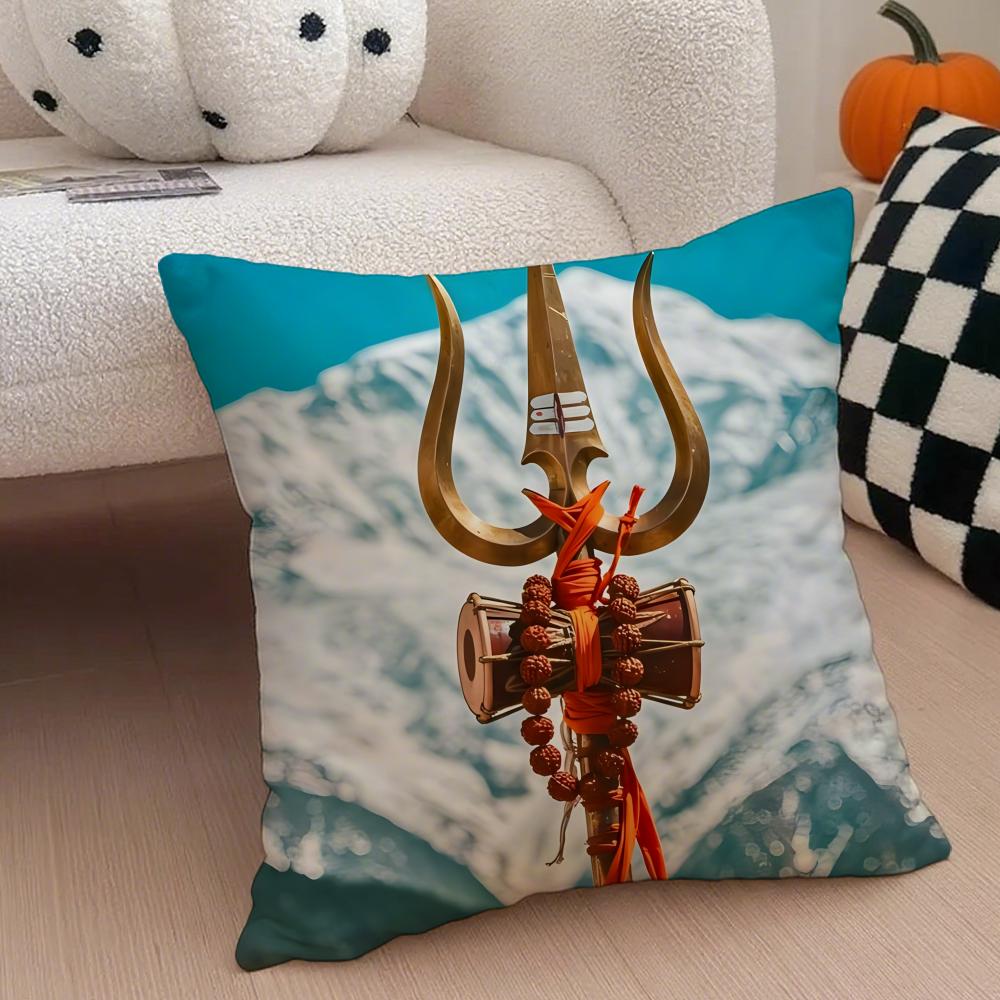 SShiva Trident Cushion Cover Throw Pillow Cover Hidden Button Durable Polyester Chair Cushion
