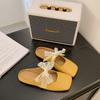 Lace strap bow bag head slippers women's outer wear spring and summer new square head flat soft bottom Mary Jane half drag