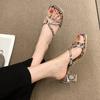 Korean Version Thick Heel High Heeled Sandals Female 2024 New Fashion Casual Simple All-match Square Toe Slippers Summertime