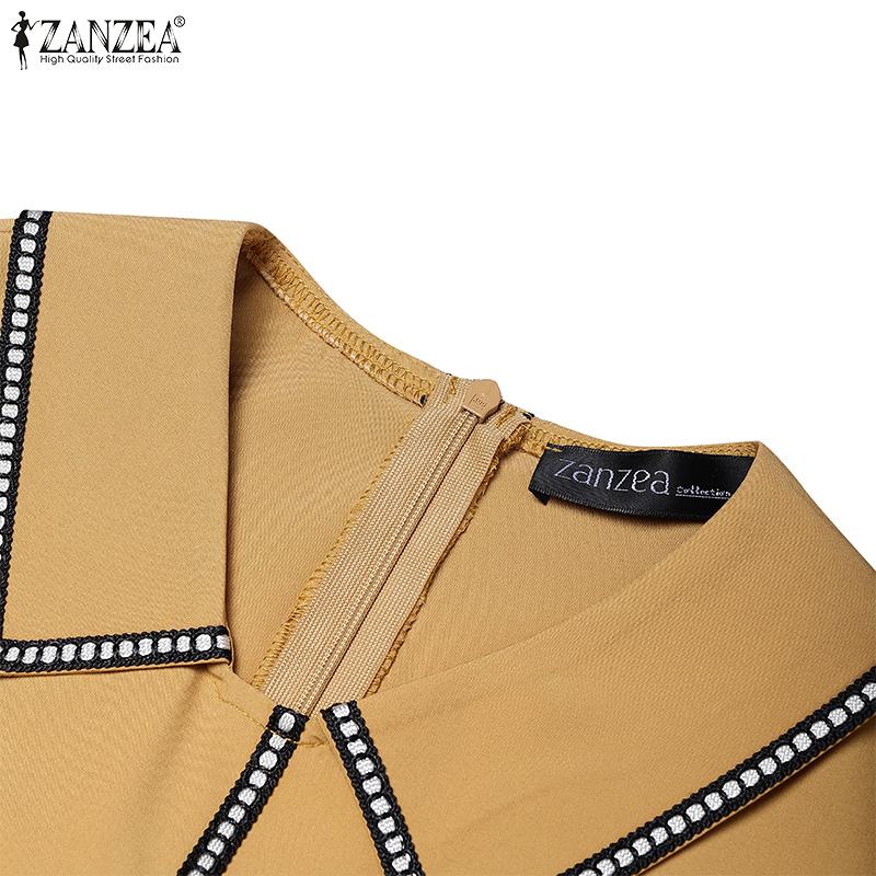 ZANZEA Women Elegant Doll Collar Casual Short Sleeve Dress