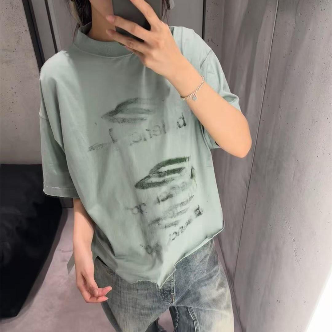 

2025 Summer Paris B Brand Distressed Blurred-Pattern Short Sleeve T-shirt Large