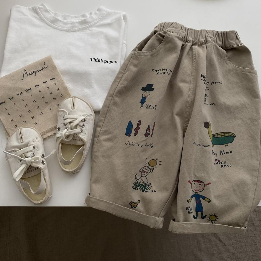 Japan Korean Children Clothes Boy Kids Fashion Trousers Spring Autumn Baby Pocket Ankle Length Loose Girl Cartoon Casual Pants