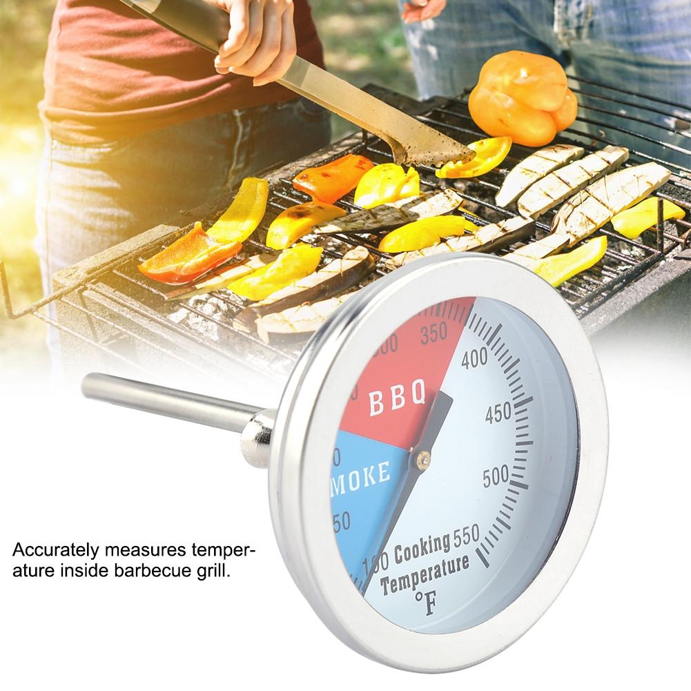Stainless Steel BBQ Thermometer 100-550 Fahrenheit  Round Hood Temperature for Barbecue Oven Grill