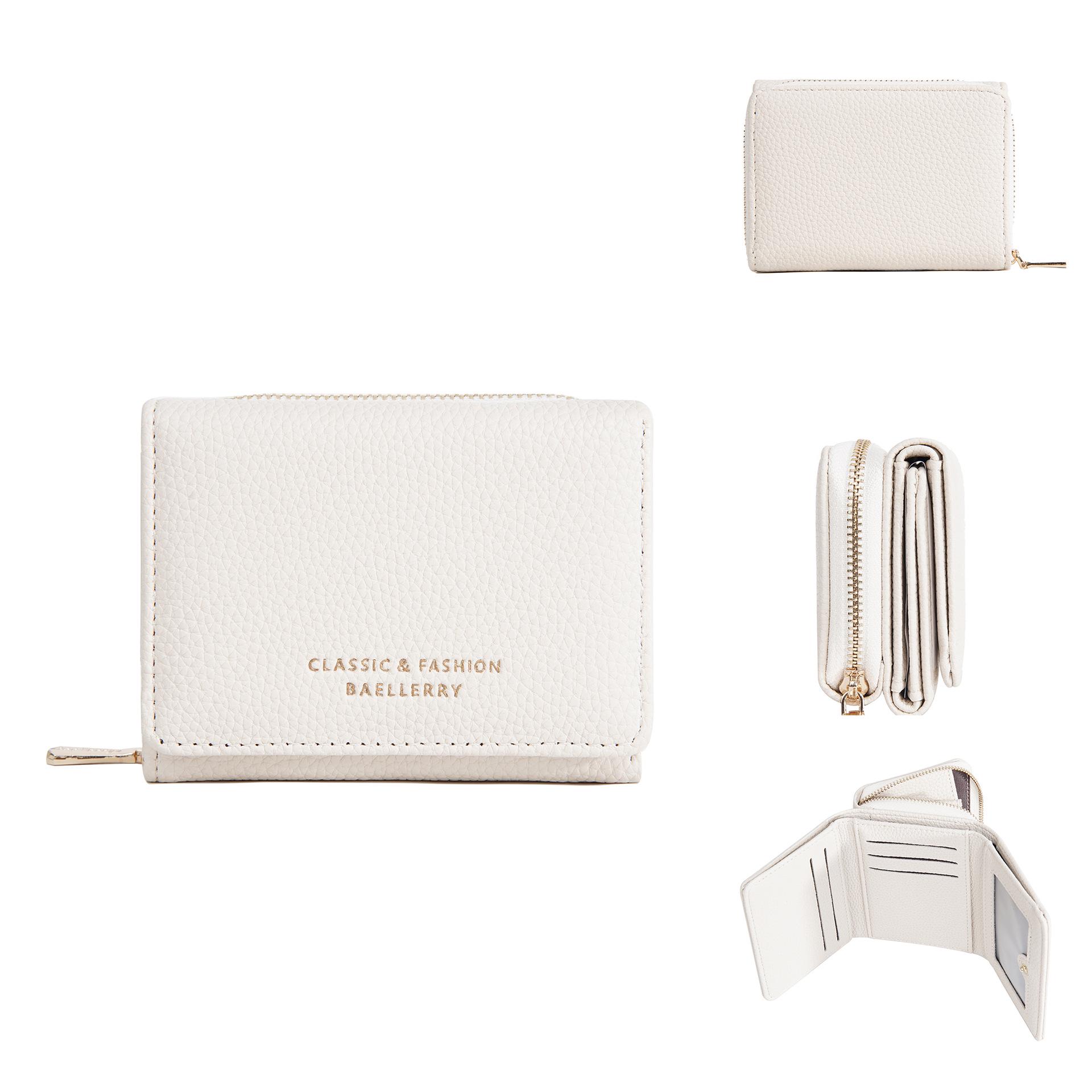 

Women s Lychee Pattern Tri-Fold Wallet - Zippered Coin Purse & Mini Bag кремовый