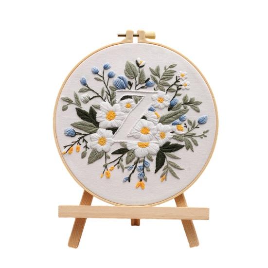 Floral Letter Embroidery Kit A to Z Embroidery Starter Kit with Hoop Fabric And Threads Easy DIY Needlework Kit for Beginners And Adults Z