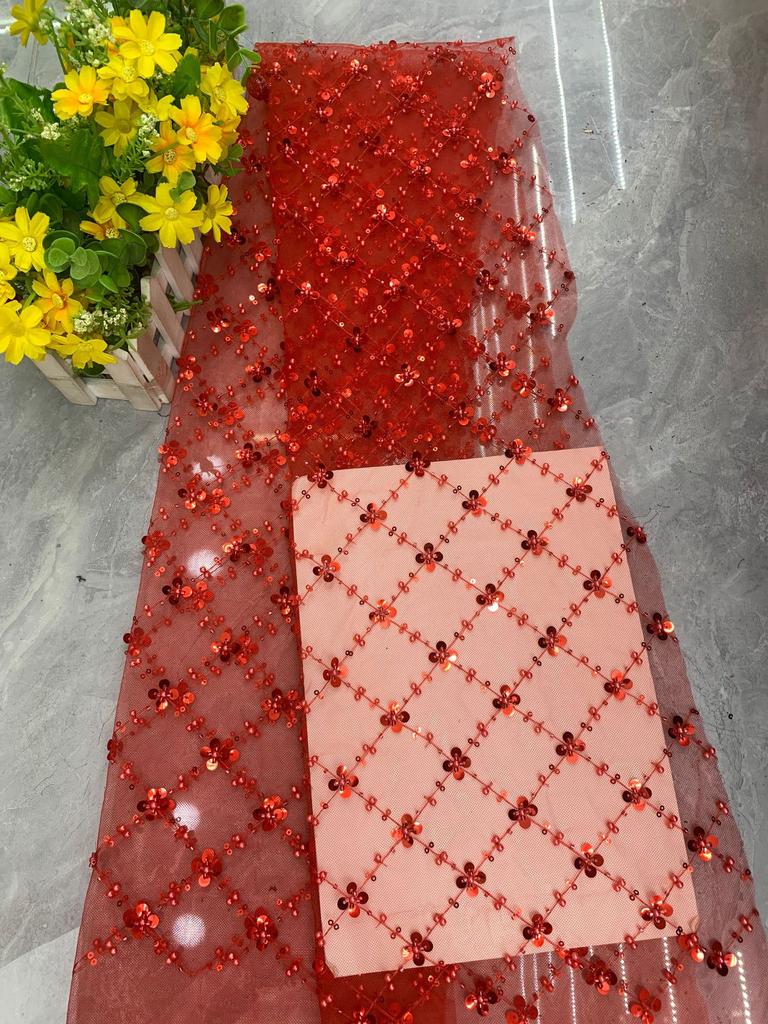 Square Sequins Organza Lace Fabric 1/3/5Yard French Luxury Beads Lace Nigerian Sequins Tulle Lace Fabric for Wedding Party Dress