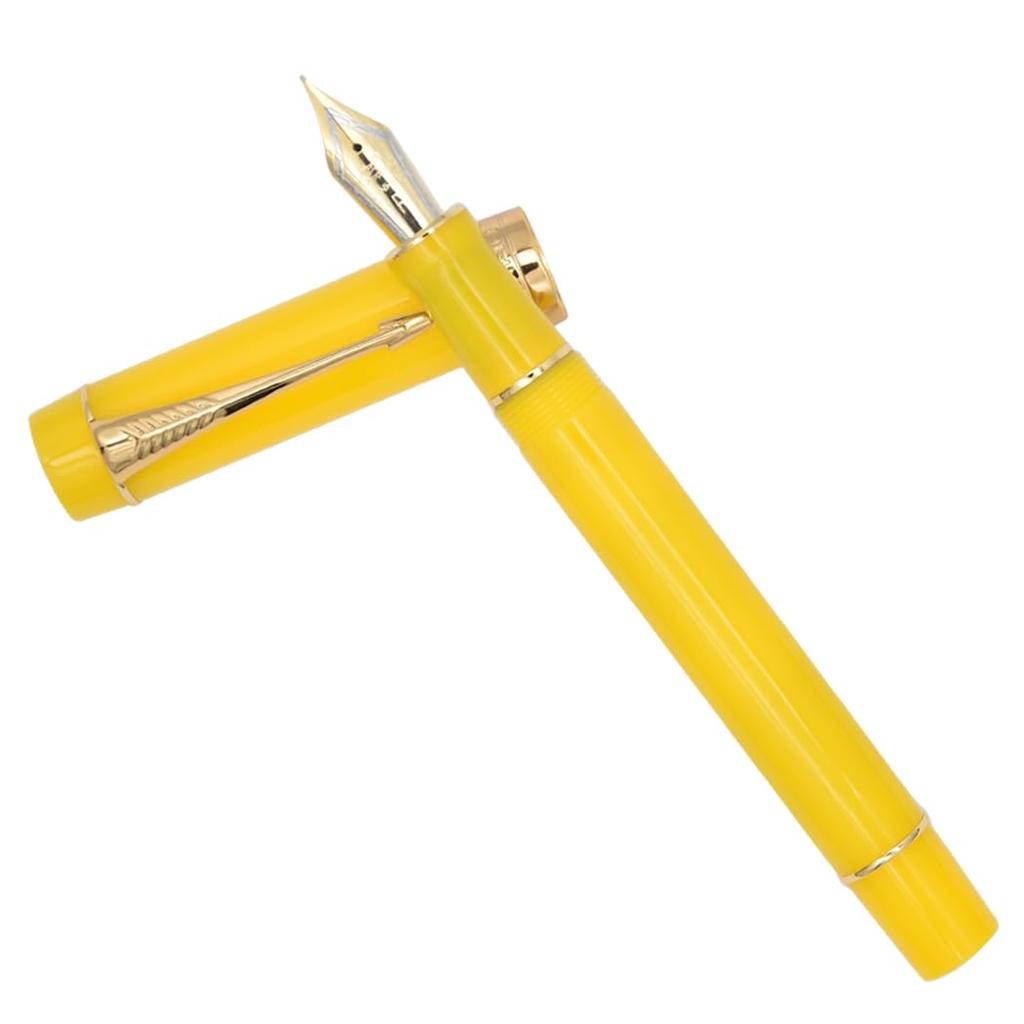 Ranvi Jinhao 100 Classic Yellow Color Gold Clip Fountain Pen F Nib with Converter and Pen Box