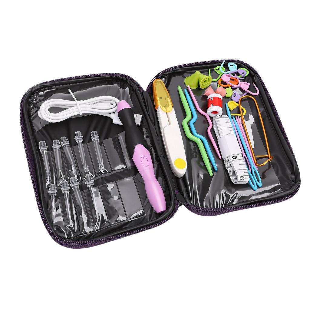 9 In 1 Light Up Crochet Hooks Set Rechargeable LED Lighted Crochet Hooks Adjustable Brightness with Purple PU Leather