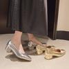 Women's Shoes with Medium Heels Block Ladies Pumps Heel Gold Square Toe Y2k Quick Delivery Stylish Genuine Mark Lastest Fashion