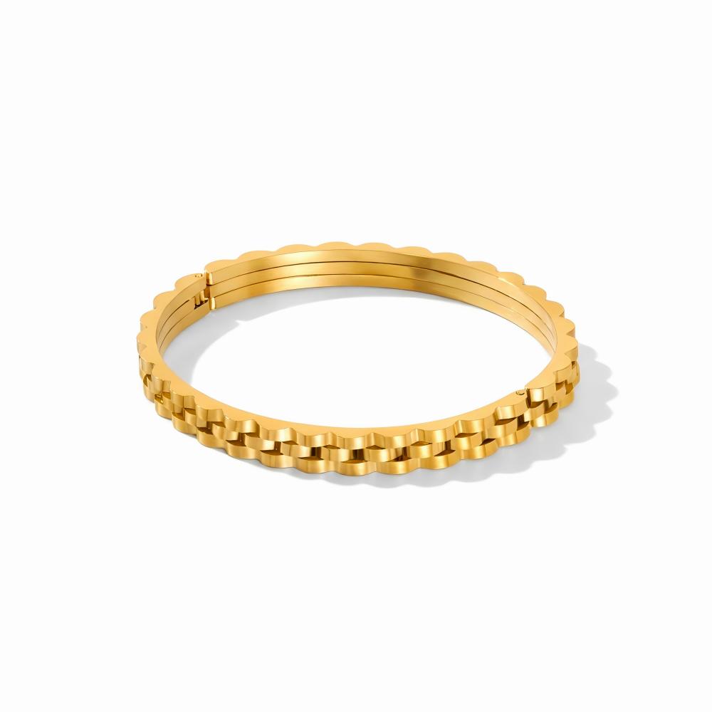 Chic Studded Nail Watch Band Style Stainless Steel Bangles for Women Men 18K PVD Gold Plated Statement Non-tarnish Jewelry Gift