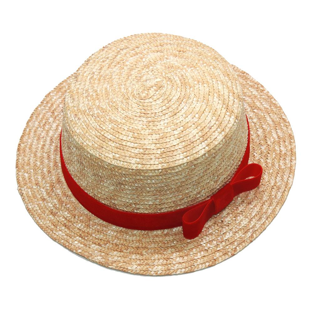 

Parent-Child Matching Sun Hat, Velvet Ribbon Flat Top Straw Hat for Kids & Adults, Fine Wheat Straw UV Protection M 56-58cm красный