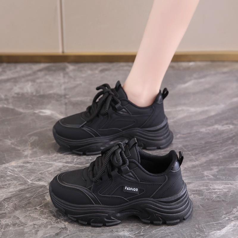 Platform Dad Shoes Women's Spring and Autumn New Leather Waterproof Sports Casual Shoes Dad Shoes