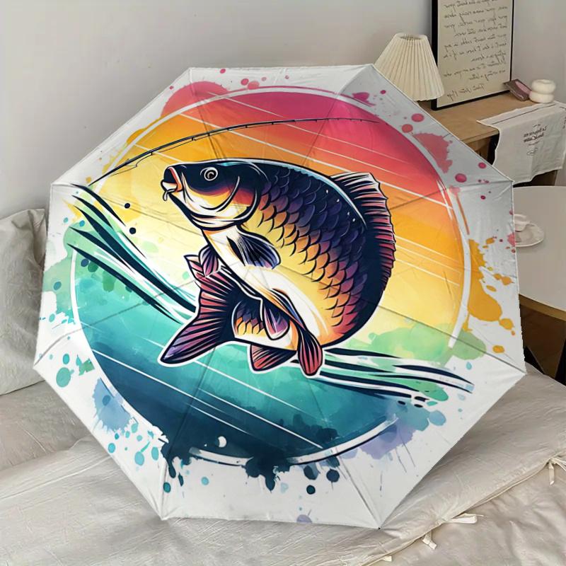 Colorful Fish Sunset Design Automatic Opening/Closing Umbrella with Foldable Design - Perfect for Fans, Travelers, Daily Use, and Festive Gi
