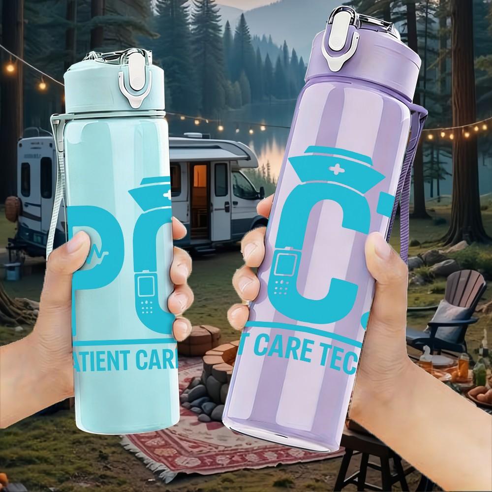 1PC PCT Patient Care Technician Blue 750ml Color Plastic Sports Water Bottle Leakproof Flip Straw Lid Suitable for Sports Office Home Use