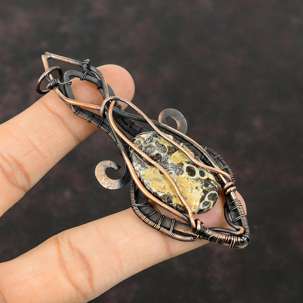 Turritella Agate Pendant Copper Wire Wrapped Pendant High Quality Gemstone Pendant Handmade Copper Wire Jewelry Wedding Gift Stylish Pendant