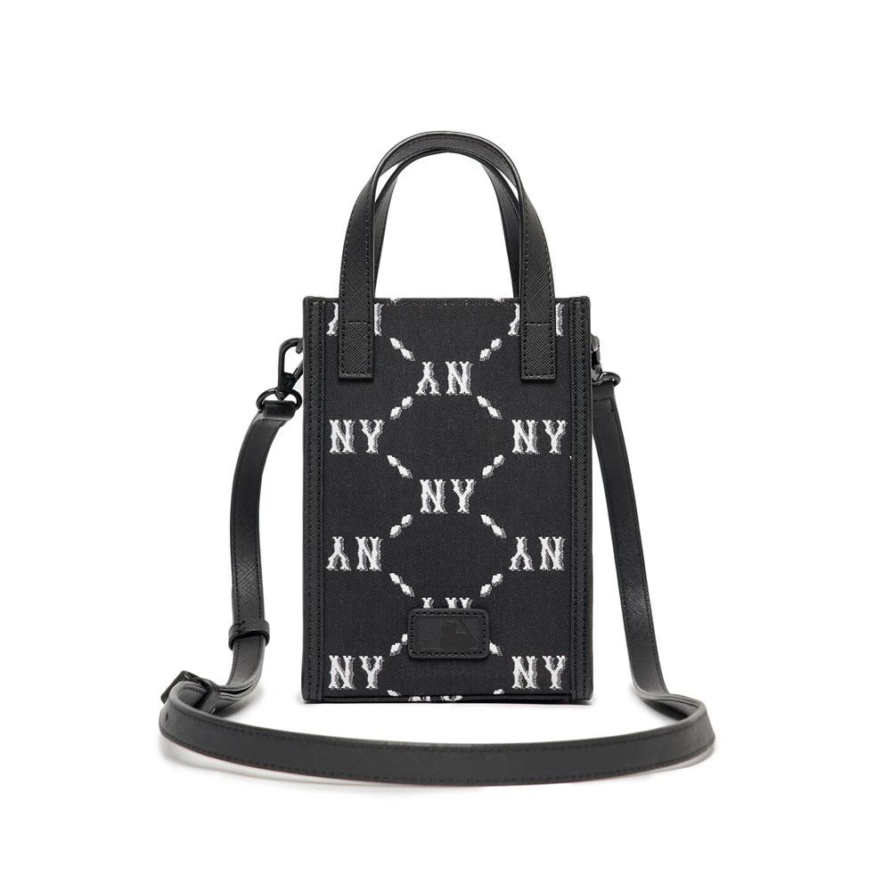New MLB Monogram Collection Polyester Portable One Shoulder Crossbody Cell Phone Pouch Small Size Women's Black 3ACRH012N-50BKS
