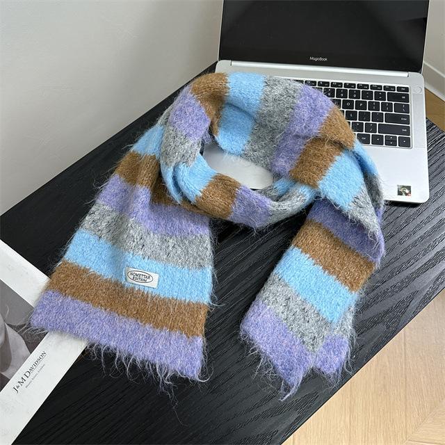 New contrasting stripes college style including knitted scarf women's autumn and winter warm versatile couple wool scarf