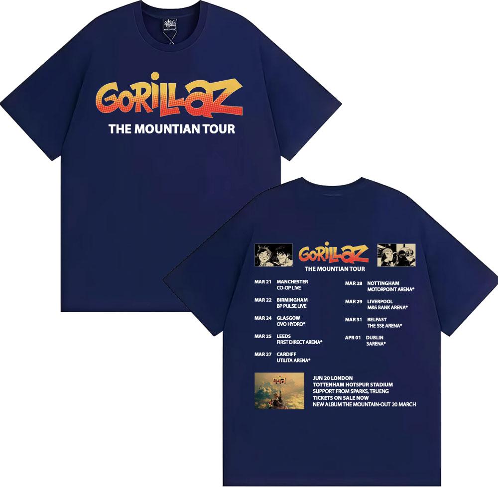 Band Gorillaz New Album The Mountian Tour T Shirts Men Women Vintage Fashion Cartoon Tshirts Cotton Casual Short Sleeve Tshirt