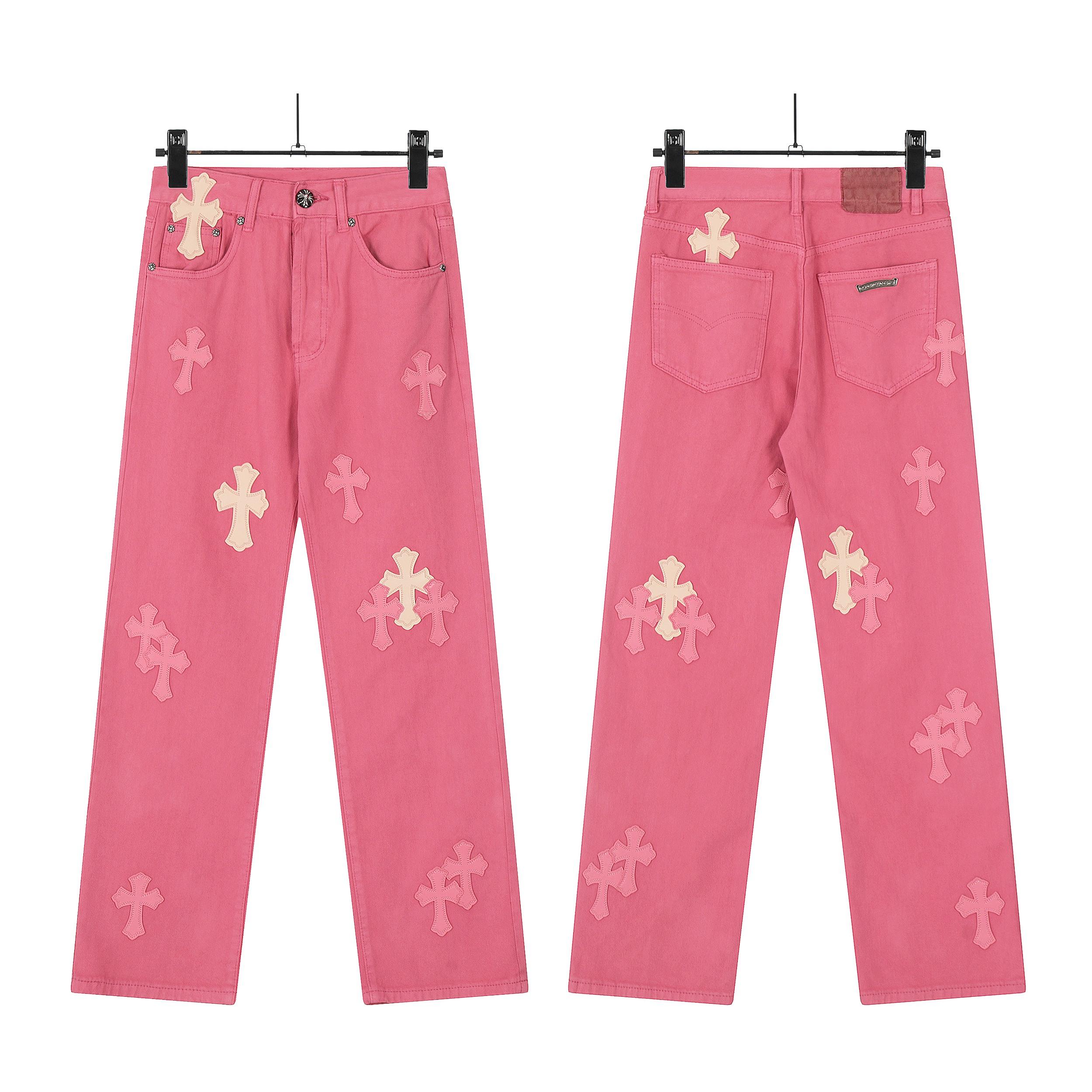 

7701 CHROME HEARTS Чоловічі та жіночі джинси в американському стилі, трендові, з тканинними латками, повсякденні та модні штани в стилі хай-стріт 34