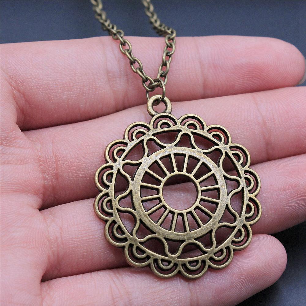 Blume des Lebens Heilige Geometrie Anhänger Antik Bronze Metall Jungen Halskette Trendiges Geschenk