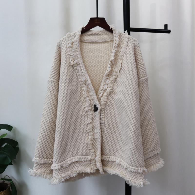 

Утолщенный вязаный кардиган с бахромой, новый осенне-зимний, свободного ленивого стиля, свитер-куртка женский one size fits all