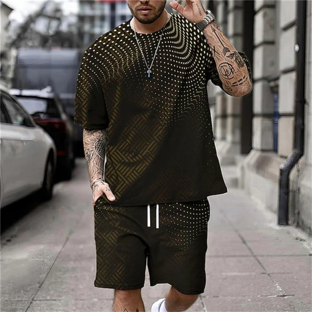 Summer Solid Color Letters Printed Suit Casual Sportswear Men's Suit Short-Sleeved T Shirt Street Hip-Hop Two-Piece Set