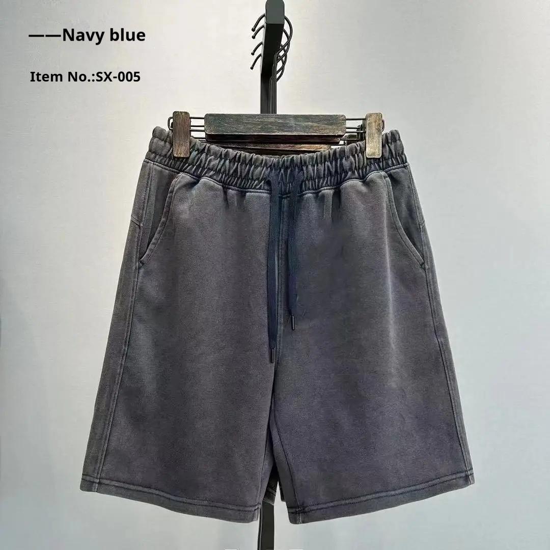 

Men s Casual Worn-out Washed Shorts for Spring Summer Loose Solid Color Fashionable Streetwear Simple and Trendy S темно-синього кольору