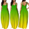 Summer Fashion Women Casual Sleeveless V Neck Gradient Maxi Long Beach Sundress