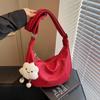 2025 Women's Korean Style Red Handbag: Casual Simple Shoulder & Crossbody Dumpling Bag for Summer Commute