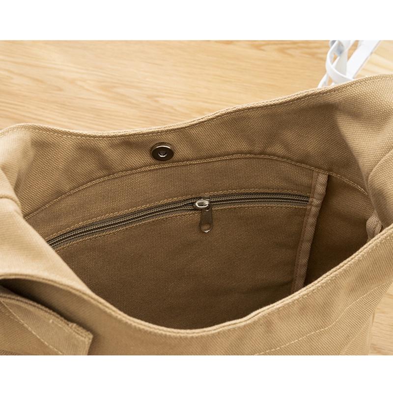 IELGY Large-capacity Multi-pocket Japanese Style Simple Messenger Canvas Bag Women