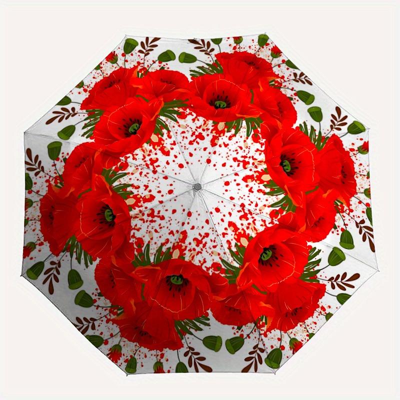 

1pc Red Flora Wreath Automatic Open/close, All-Season Portable Folding Umbrella for Friends, Travel, Everyday yy250812124