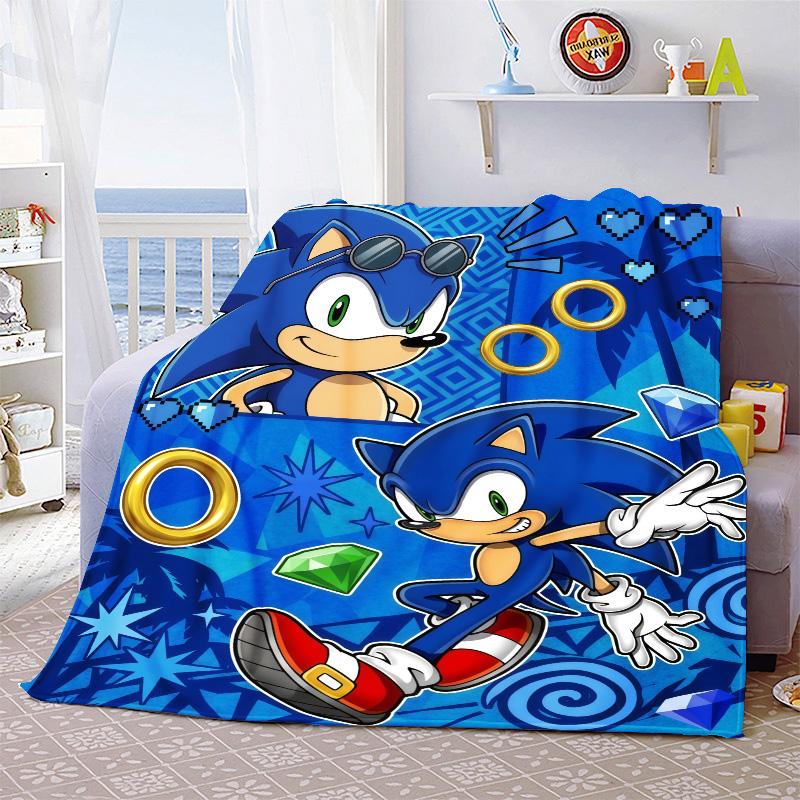 Sonic Throw Blanket Flannel Soft Cozy Warm Blanket for Bed Sofa Lightweight Home Decor Use -QJY