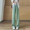 Damenhosen aus Eisseide mit weitem Bein, dünner Schnitt, hohe Taille, lockere, gerade, offensichtliche, dünne, lässige Schlepphose