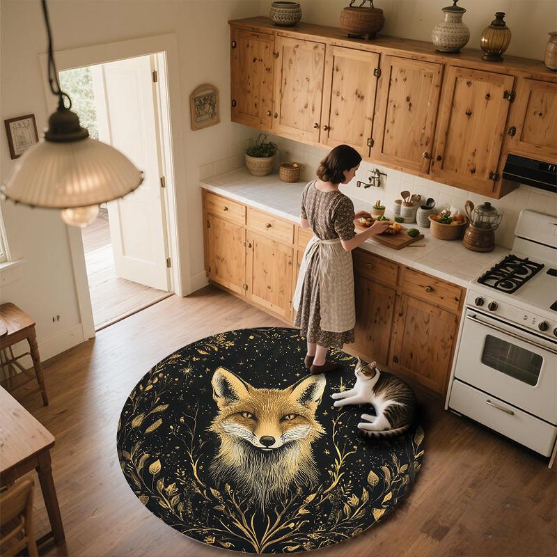 Glowing Fox,Round Area Rug,Carpet Rug for Living Room Bedroom Sofa Playroom Decor,Non-slip Floor Mat