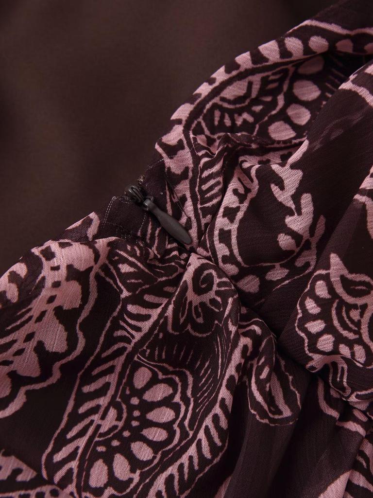 חצאית שיפון מודפסת בסגנון אירופאי לנשים, עם מכפלת רחבה, סתיו 2025