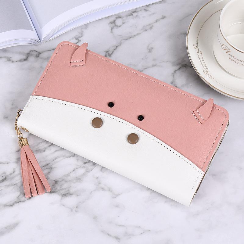 

Новый кошелек, женский длинный на молнии, маленький, свежий и милый, многофункциональный, клатч большой вместимости, кошелек с цветовой блокировкой. розовый