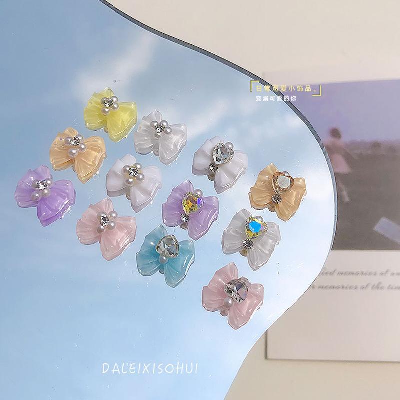 Heart Rhinestone Nail Bow Charms 10pcs Ice Transparent Crystal  Bowtie Jewelry 14*13mm Love Diamond Resin Ribbon Gems for Nails