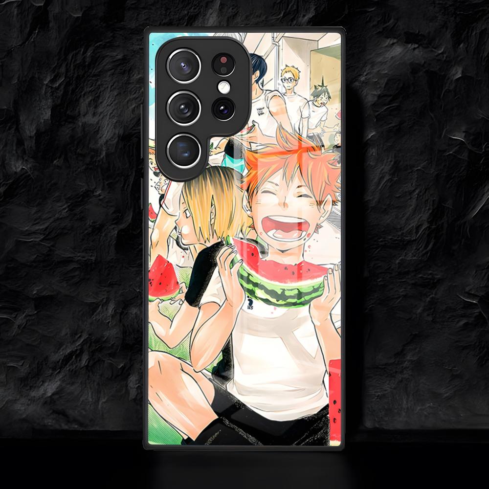 

Аниме A-Haikyuu Чехол для телефона Samsung S26 S25 Edge Ultra 24 23 22 21 Ultra Plus Fe A55 56 15 4G 5G Стеклянная крышка Galaxy S23