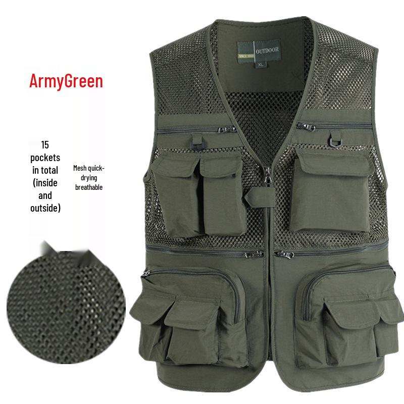 Men's 7XL Quick-Dry Mesh Vest With Multi-Pockets - Breathable Summer Wear