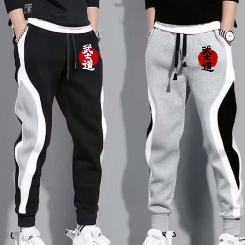 Samurai Spirit Printed Men Sports Pants Outdoor Fitness Jogging Patchwork Running Training Fleece Sweatpants Men Casual Pants