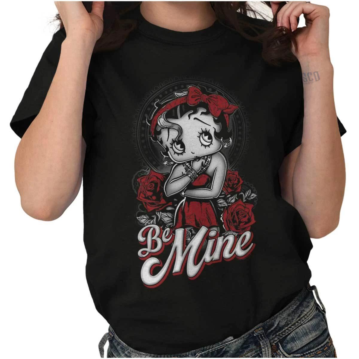 Betty Boop Cute Valentine s Day Rose Be Mine Womens Graphic Crewneck T Shirt Tee XXXL