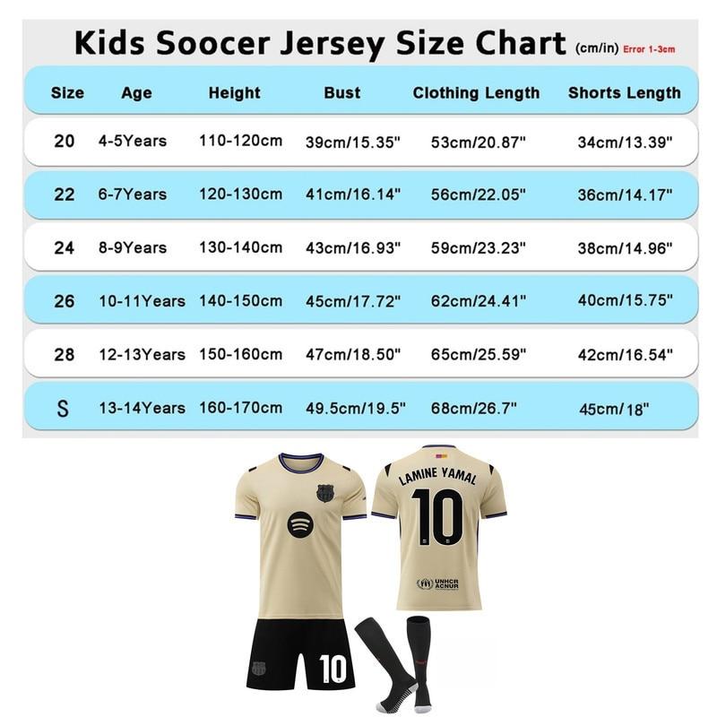 Kids Lamine Yamal 25/26 FC Barcelona No. 10 Jersey Breathable Polyester Yellow Youth Soccer Kit