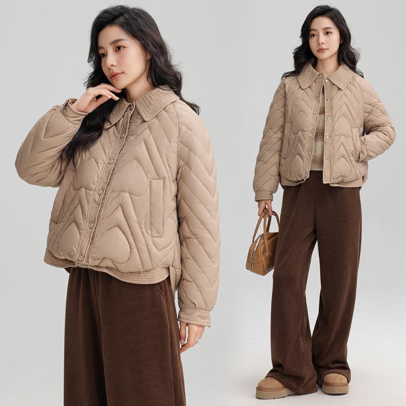 Women's Autumn and Winter Temperament Lapel Light Short Warm Jacket Solid Color Simple Comfortable Jacket
