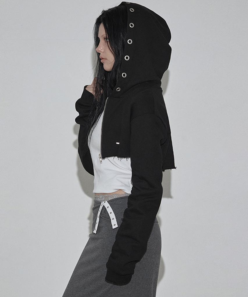Growhide Cheto Eyelet Crop Bolero Zip-Up_Black