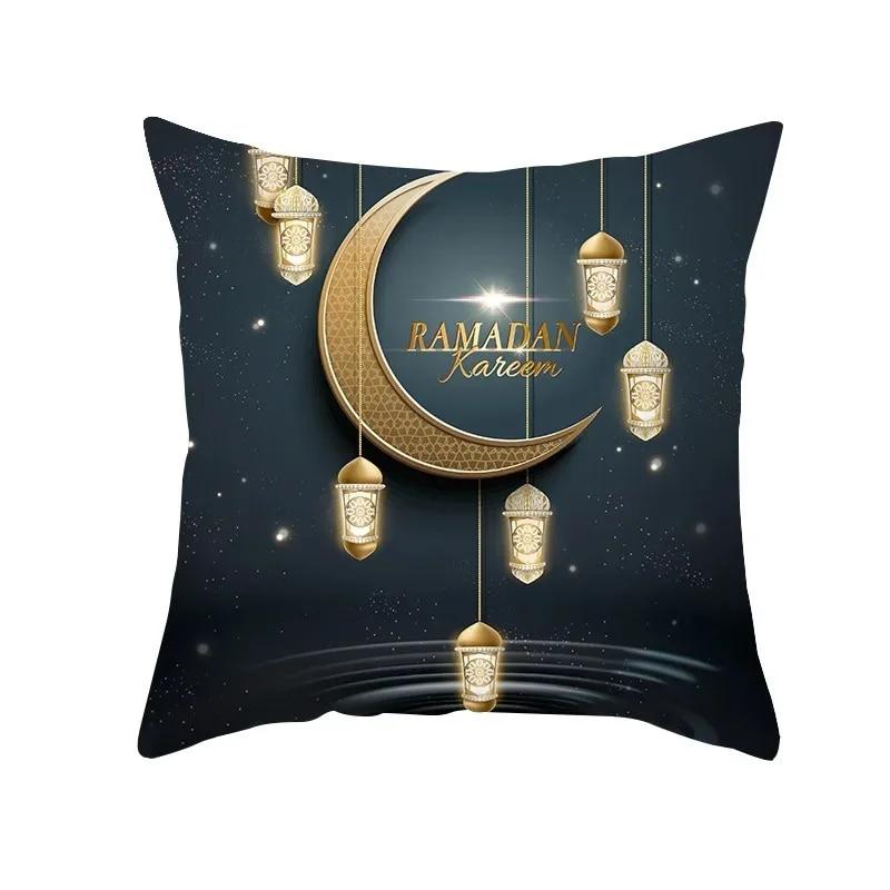 Islamic Eid Mubarak Decorative Pillowcase Home Decor Sofa Cushion Cover Ramadan Cotton Mosque Muslim Pillowcase 45X45CM