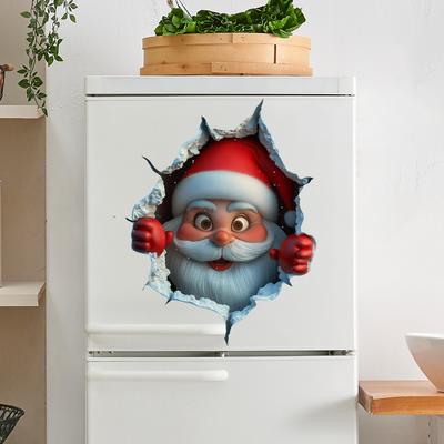 Christmas Cute Piercing Wall Santa Claus Wall Sticker Door Sticker Festive Atmosphere Decorative Sticker Pvc Self Adhesive